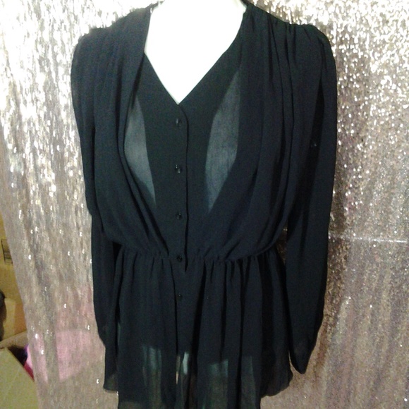213 Industry Tops - NWOT 213 Industry Black Draped Blouse SZ M